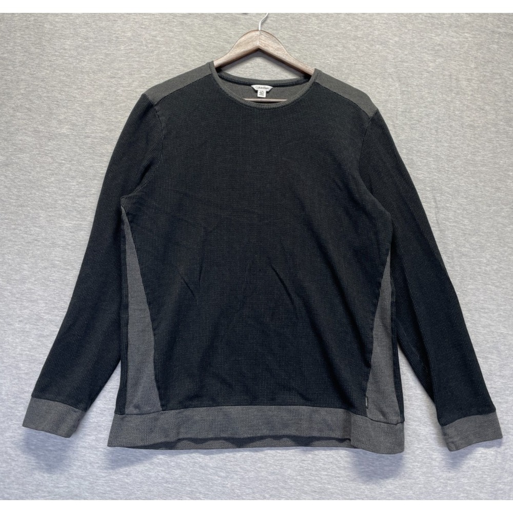 Calvin Klein Sweater Men Large Dark Gray Cotton Textured Knit Crew Neck Pullover